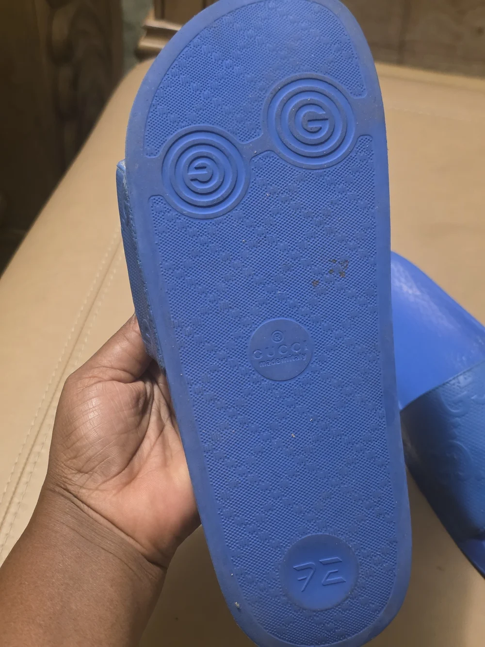 Gucci Bright Blue Rubber Slide Sandals - Women's GG Embossed Strap
